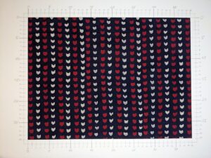 A very light fabric with geometric pattern, red/white on navy (ID: FL120)